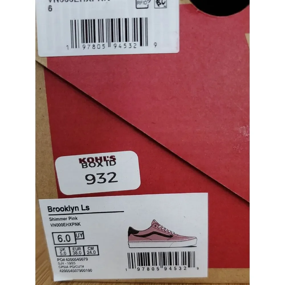 Vans Brooklyn Lifestyle Kid's Sneakers Shimmer Pink Size 6 Big Kid NIB